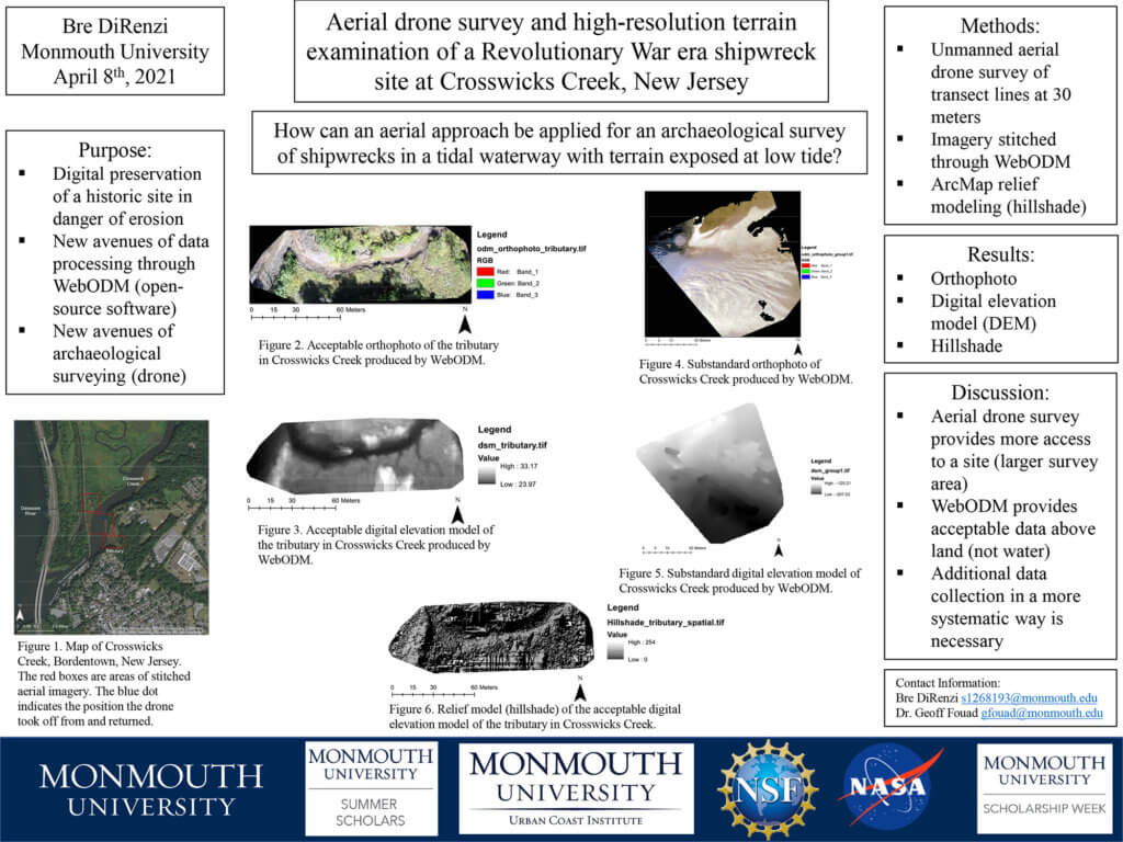 Poster Image: Aerial Drone Survey and High-Resolution Terrain Examination of a Revolutionary War Era Shipwreck Site at Crosswicks Creek, New Jersey by Breana DiRenzi