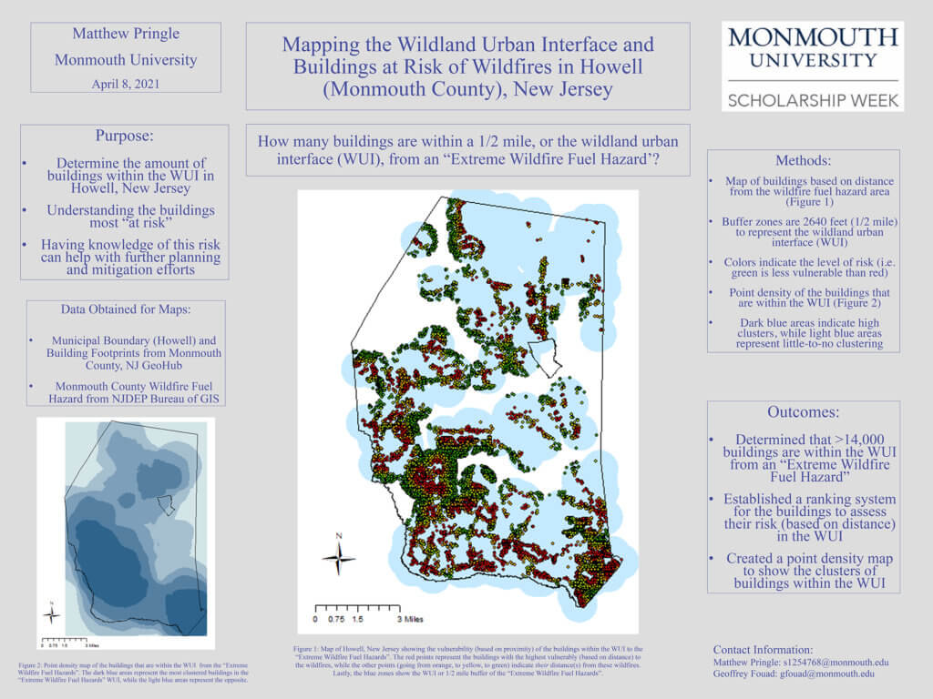 Poster Image: Mapping the Wildland Urban Interface and Buildings at Risk of Wildfire in Monmouth County, New Jersey by Matthew Pringle