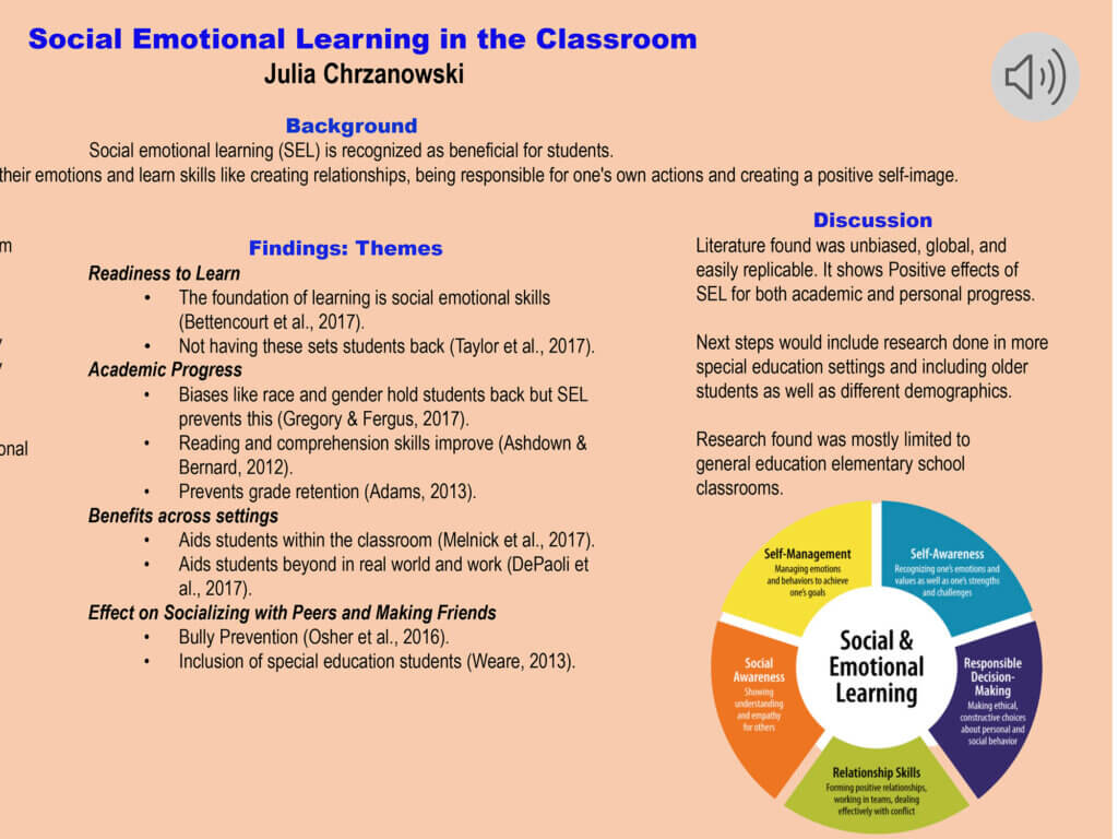 Poster Presentation: Social Emotional Learning in the Classroom by Julia Chrzanowski