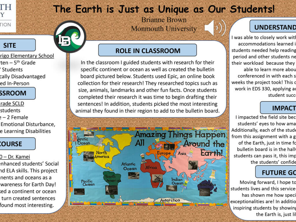 Poster Presentation: The Earth Is Just as Unique as Our Students by Brianne Brown