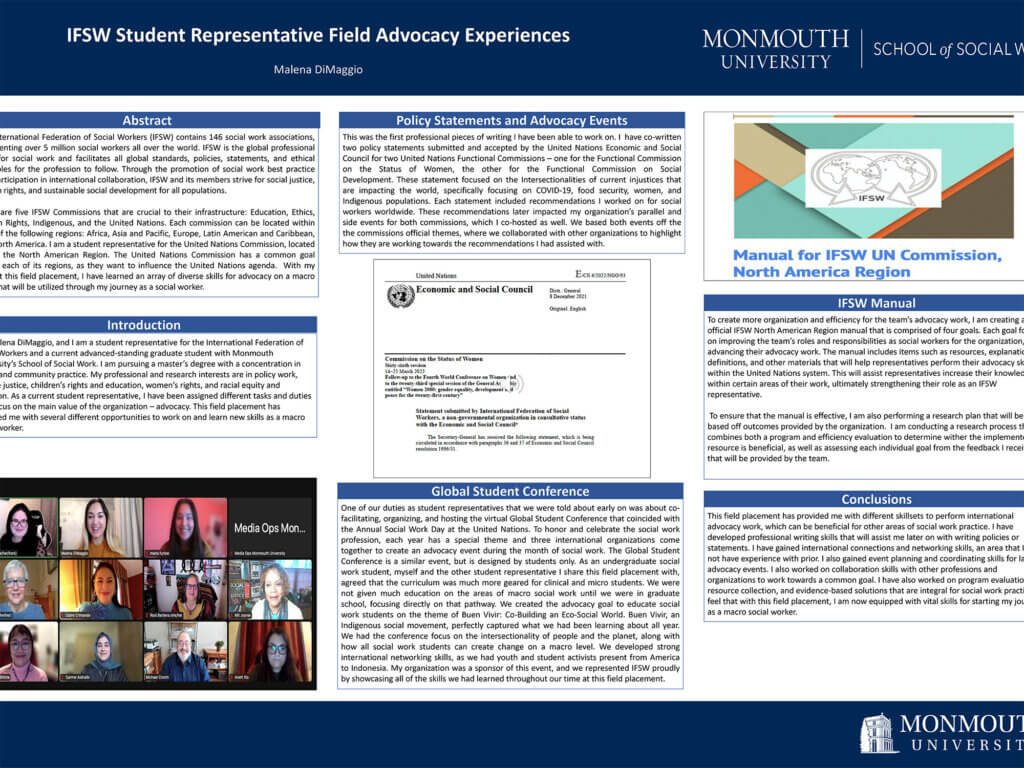 Poster Presentation: IFSW Student Representative Field Advocacy Experiences by Malena DiMaggio