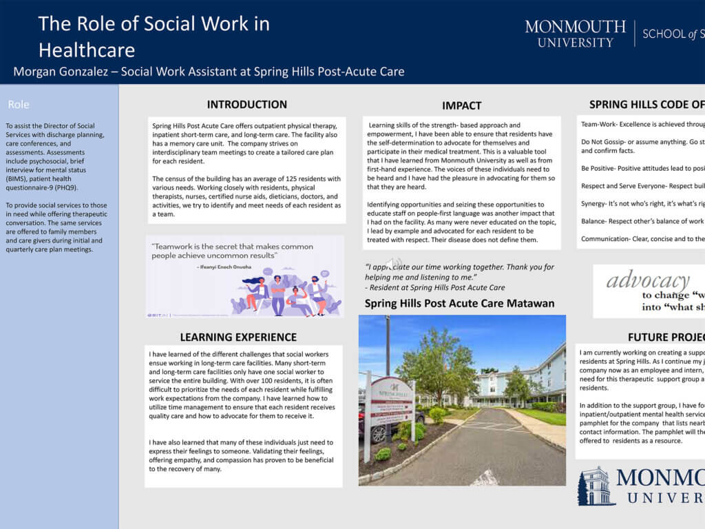 Poster Presentation: The Role of Social Work in Healthcare by Morgan Gonzalez