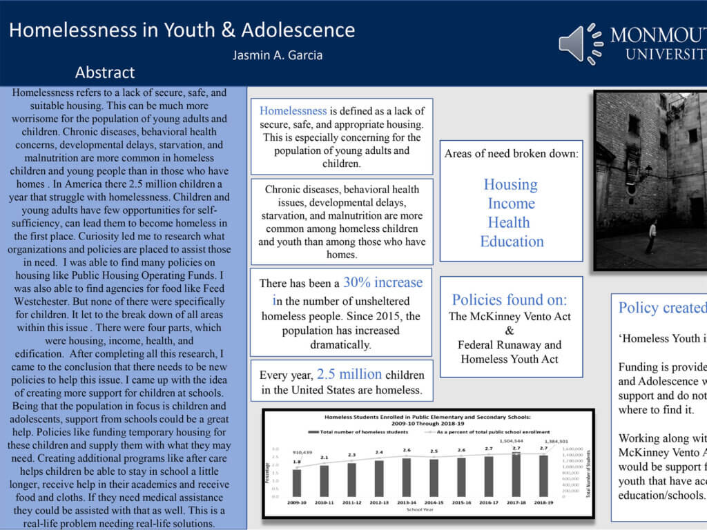 Poster Presentation: Homelessness in Youth & Adolescence by Jasmin A. Garcia