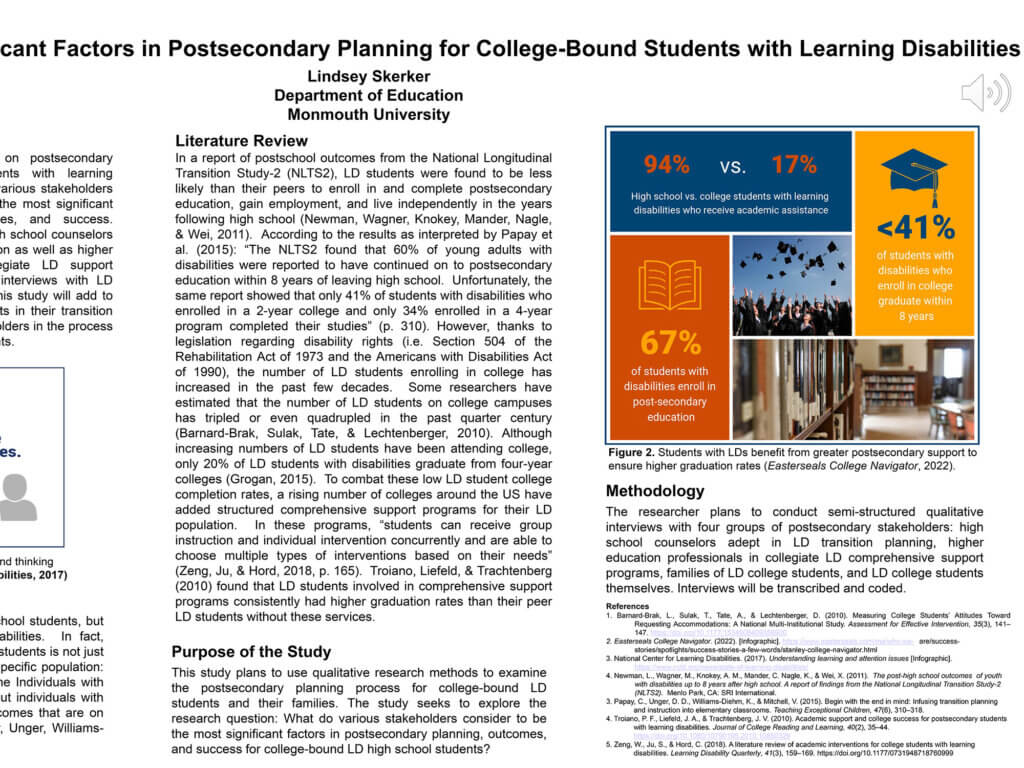 Poster Presentation: Stakeholders' Most Significant Factors in Postsecondary Planning for College-Bound Students with Learning Disabilities by Lindsey Skerker