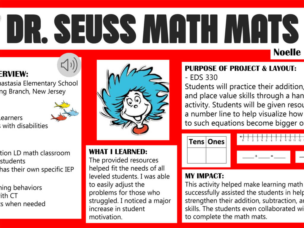 Poster Presentation: Dr. Seuss Math Mats by Noelle Kulisz