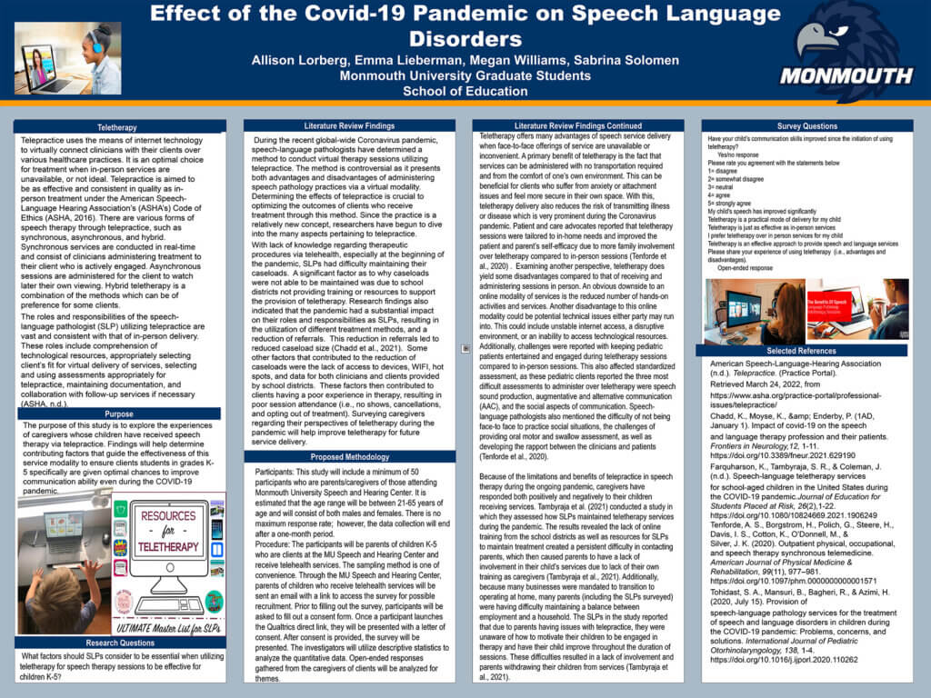 Poster Presentation: Effect of the Covid-19 Pandemic on Speech Language Disorders by Student Group