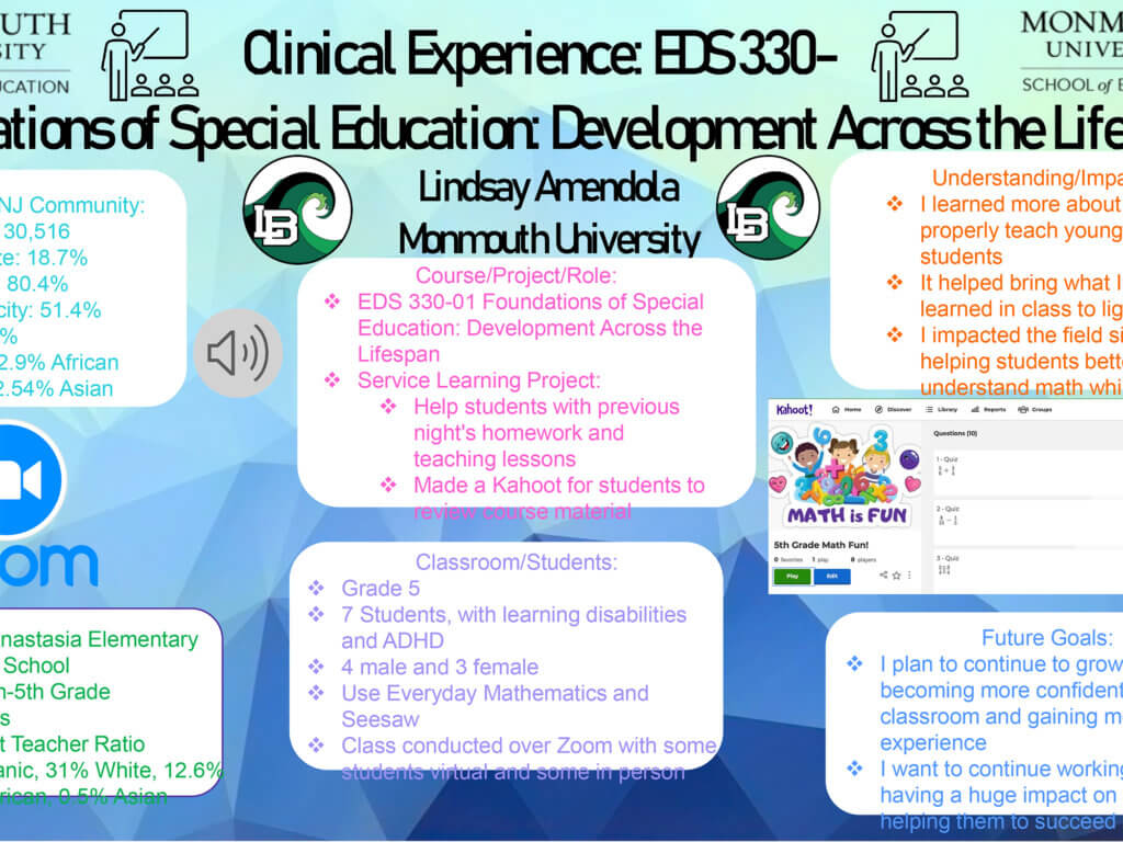 Poster Image: Clinical Experience: EDS 330- Foundations of Special Education Across the Lifespan by Lindsay Amendola