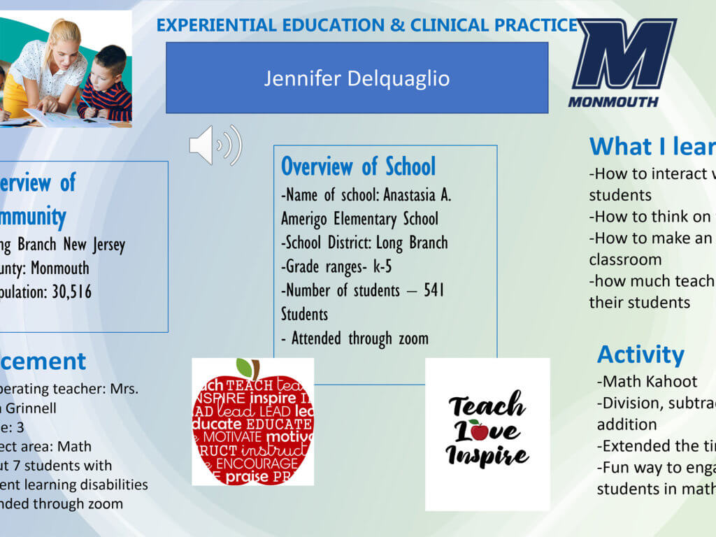 Poster Image: Experiential Education and Clinical Practice by Jennifer Delquaglio