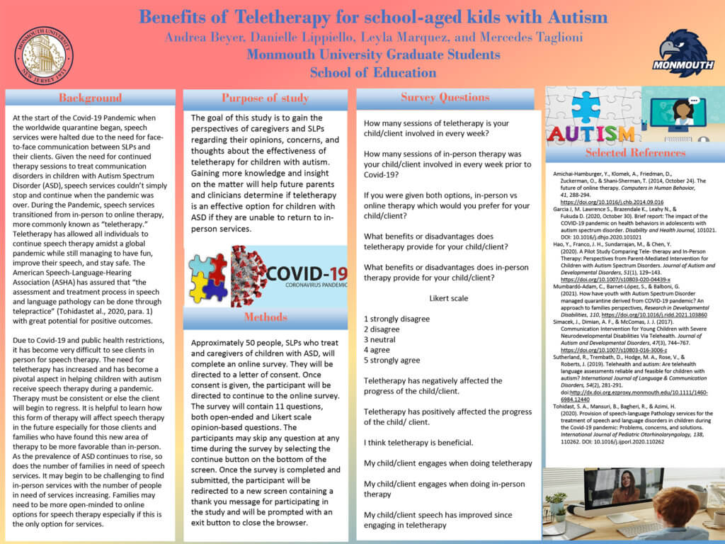 Poster Image: Benefits of Teletherapy for School-aged Children with Autism by Leyla Marquez
