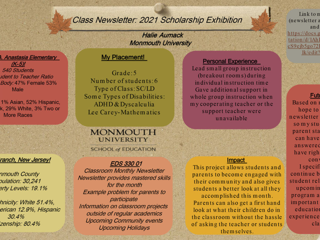 Poster Image: Class Newsletter: 2021 Scholarship Exhibition by Halie Aumack