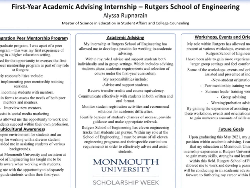 Poster Image: First-Year Academic Advising Internship - Rutgers School of Engineering by Alyssa Rupnarain
