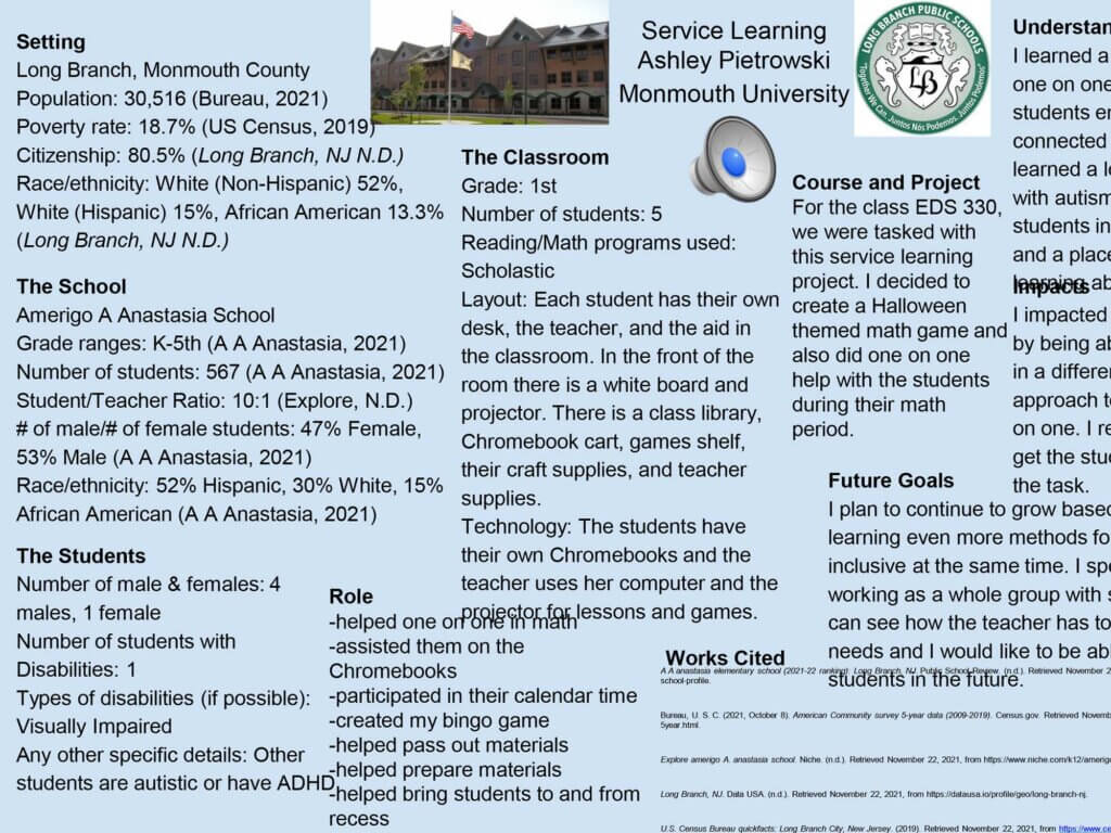 Photo image of Service Learning poster by undergraduate student Ashley Pietrowski