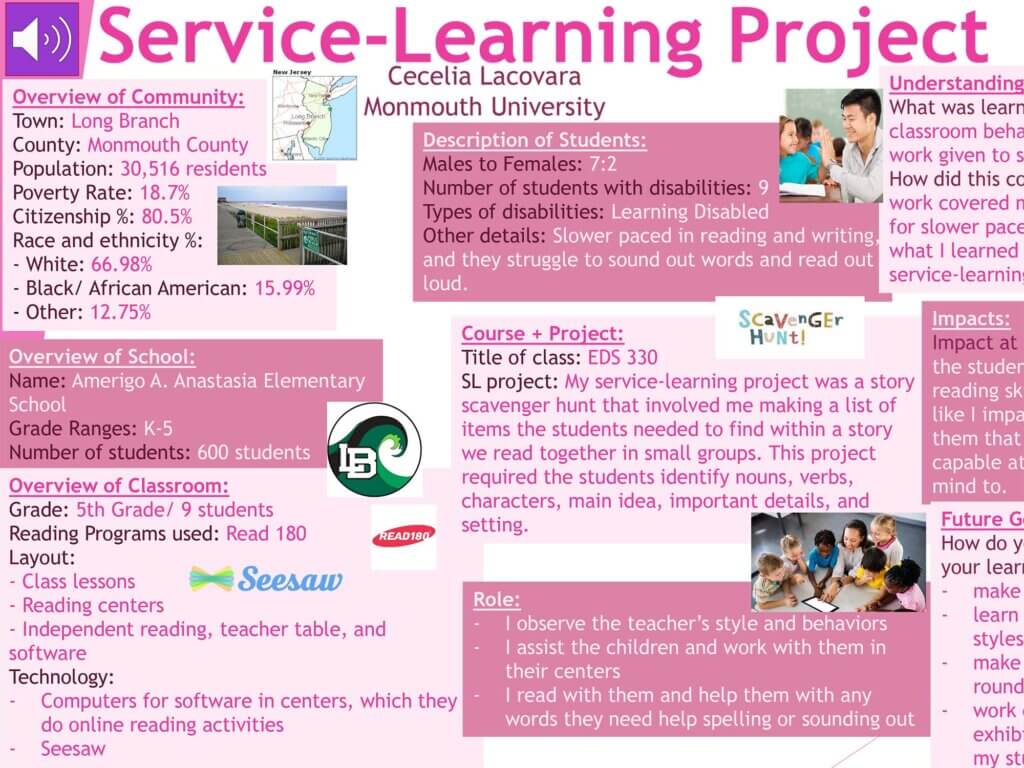 Photo image of Service Learning Project poster by undergraduate student Cecelia Lacovara