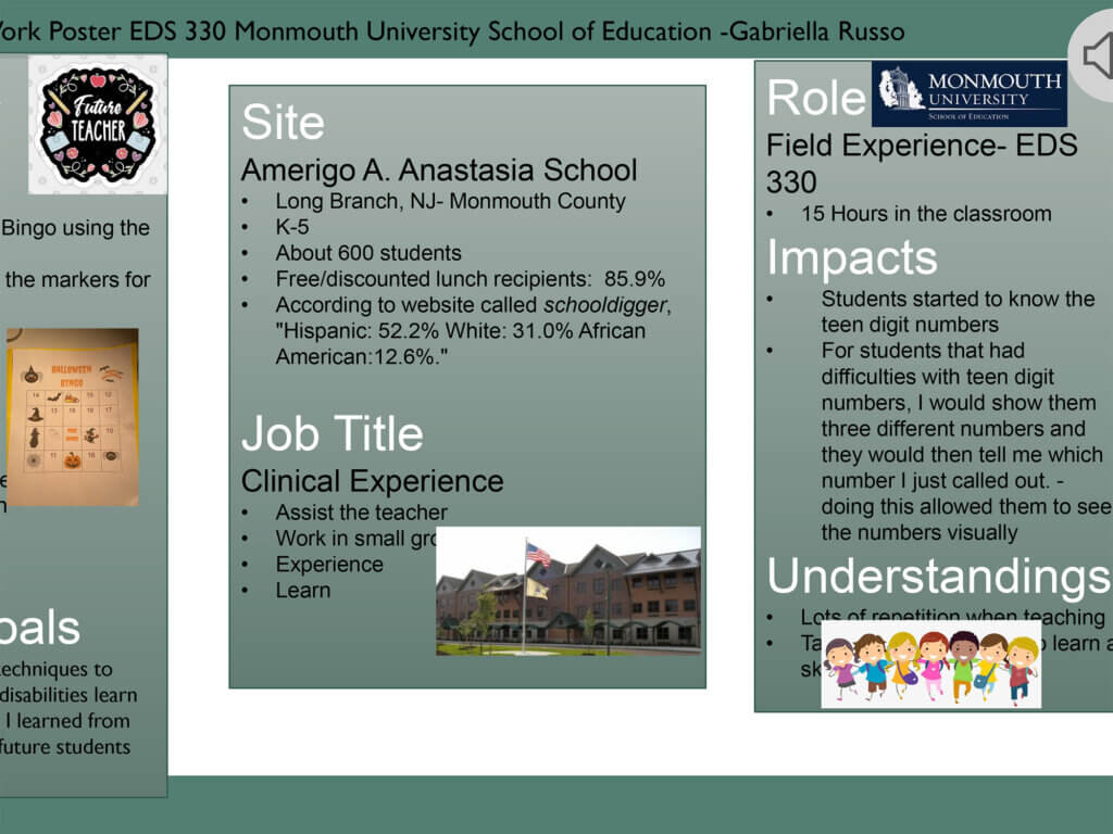 Photo image of EDS 330 Field Work poster by undergraduate student Gabriella Russo