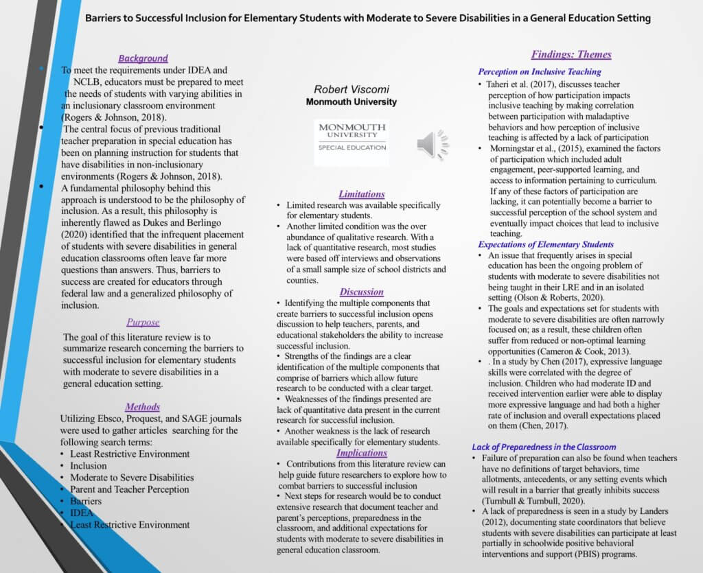 Barriers to Successful Inclusion for Elementary Students with Moderate to Severe Disabilities in a General Education Setting