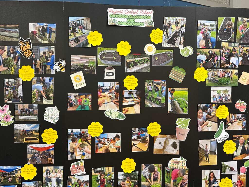 A poster showcasing the school's outdoor classroom and garden initiatives.