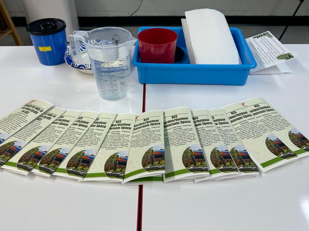 A bunch of brochures on the school's outdoor classroom and garden.