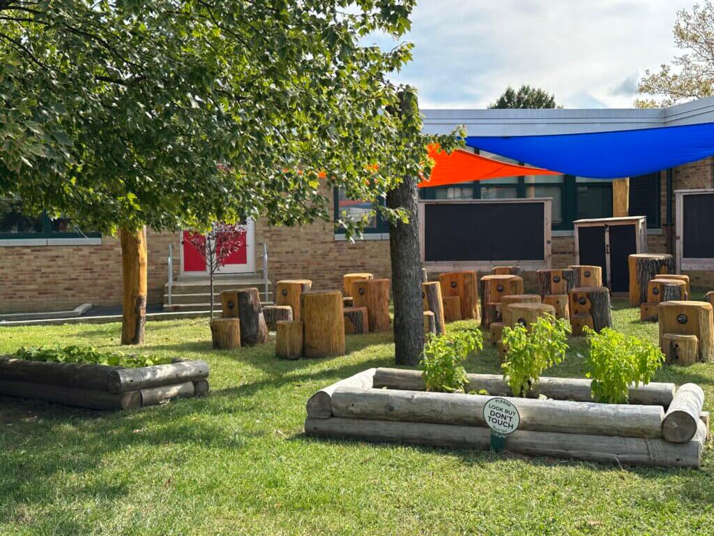 An outdoor garden at a school.