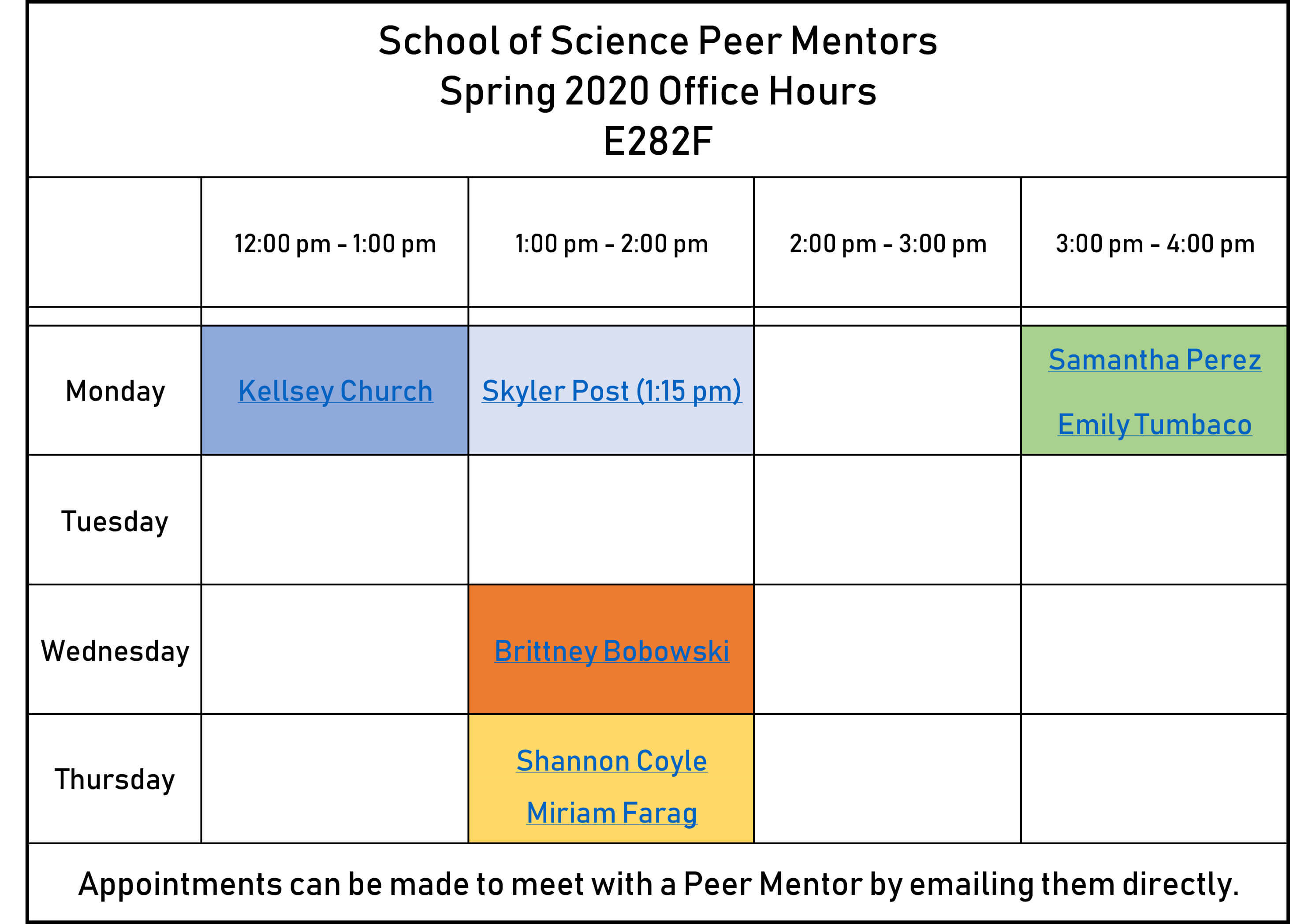 Mentor Office Hours Science | Monmouth University