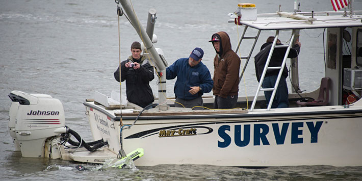 Urban Coast Institute Marine Scientist, Jim Nickels takes UCI students R/V Seahawk to survey the depth of the ocean around New York City