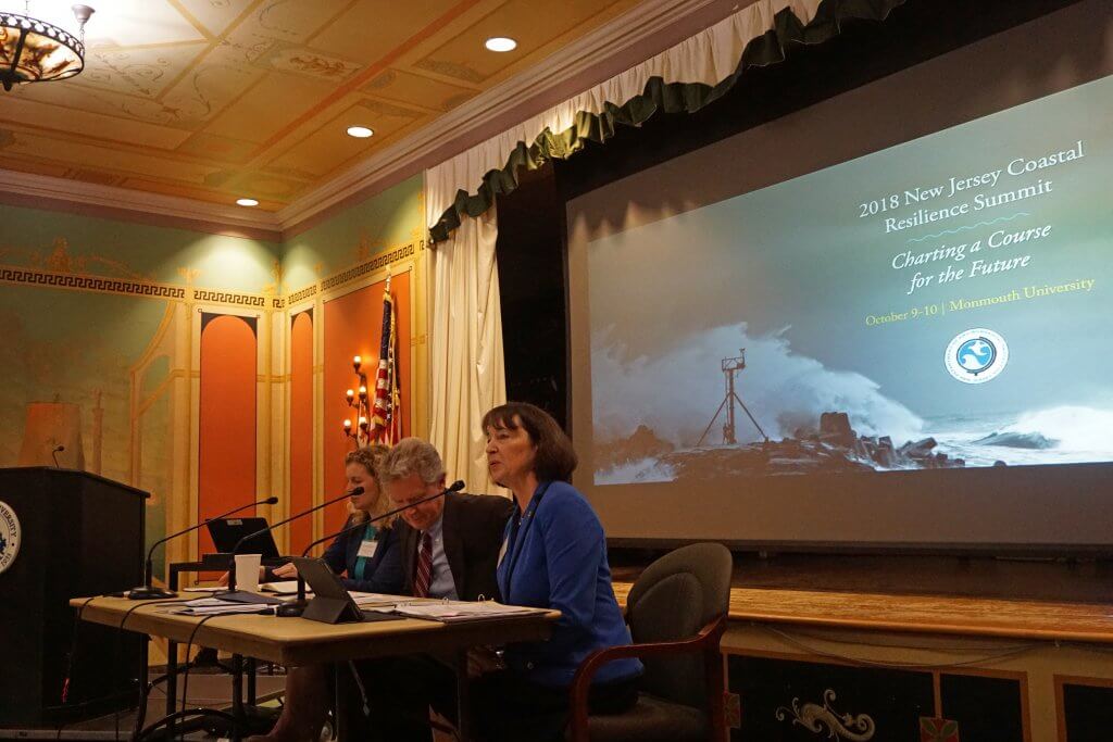 Photo shows NJDEP Commissioner Catherine McCabe (speaking), Congressman Frank Pallone and Kathleen Frangione, Gov. Phil Murphy's chief policy advisor, sharing their views on policy matters during event .