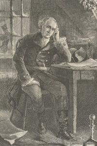 Photo of antique drawing of Washington at Valley Forge