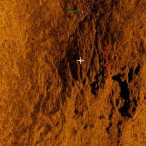 Photo image of side-scan sonar image of the vessel remains. 