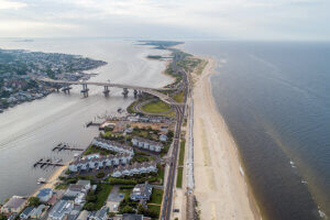 Photo of aerial view of the New Jersey coast shoreline and barrier islands