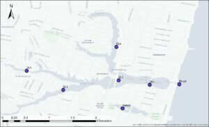 Map shows the study sampling sites.