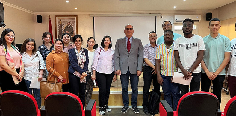 Small group photo taken after lecture in Marrakesh in Morocco