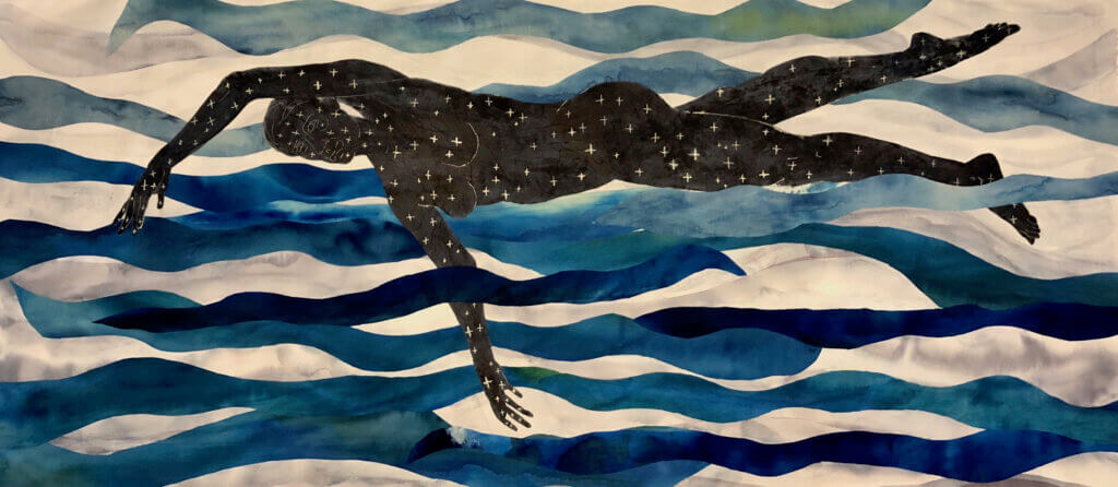 Artwork of a female swimming in the ocean by Kimberly Callas.