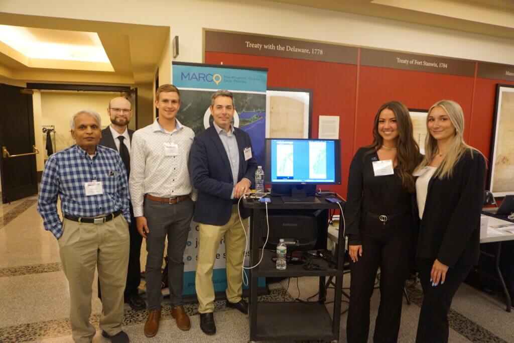 From l-r: Monmouth University Specialist Professor Dr. Raman Lakshmanan, Ecotrust Senior Software Developer Ryan Hodges, student Nolan Beagell, UCI Communications Director Karl Vilacoba, and students Chelsea Spencer and Ava Taylor at the Mid-Atlantic Ocean Forum in New York City.