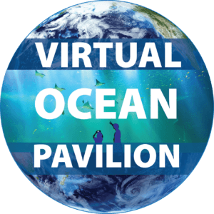 Globe with text reading "Virtual Ocean Pavilion."