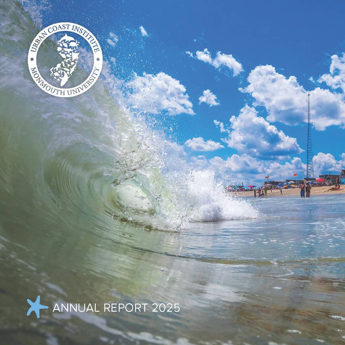 The front cover of the UCI's 2025 annual report, featuring an image of a wave breaking on a sunny beach