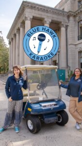 Spring rides and springtime bops. 🎤 Need a lift? Blue Hawk Karaoke’s got you. 💙 #FlyHawks
