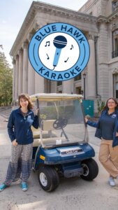 Spring rides and springtime bops. 🎤 Need a lift? Blue Hawk Karaoke’s got you. 💙 #FlyHawks