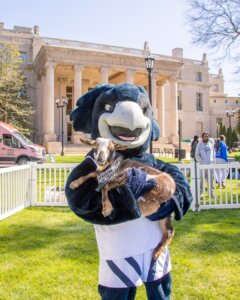 The greatest of all time.🐐 Happy Mascot Day to the one and only. @shadowthehawk 💙 #MonmouthU